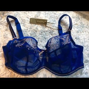NWT Fauve Bra Delphine Blue & Gold 38GG/J